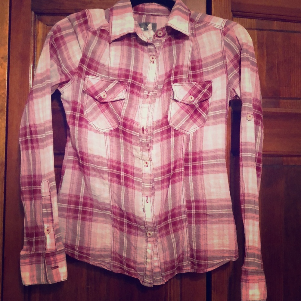 Plaid button up top